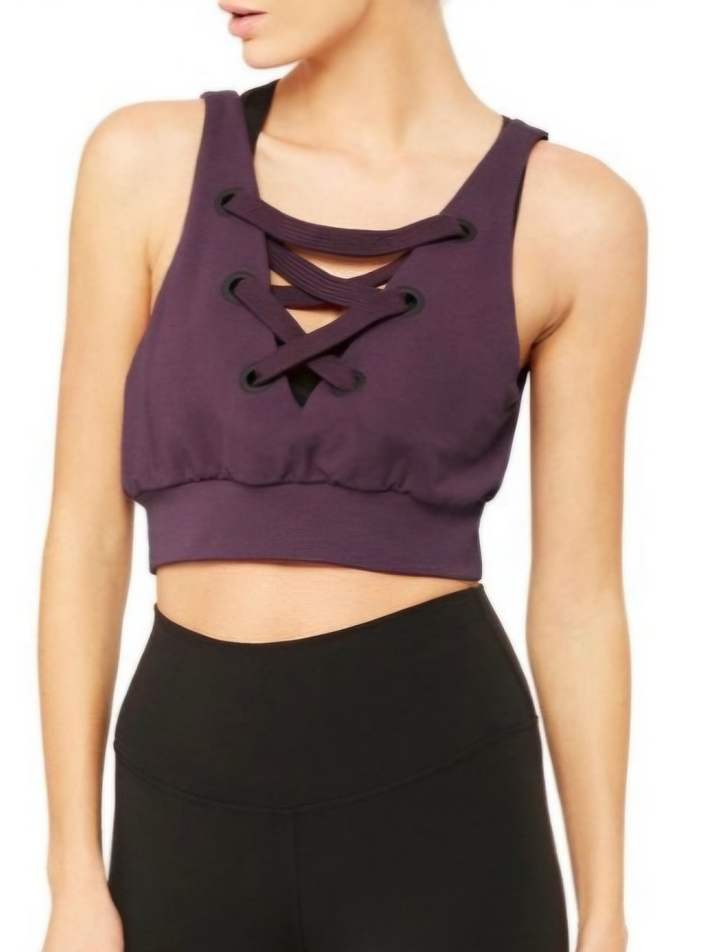 Alo Quest Yoga Lace-Up Crop Tank Top - Purple - Small